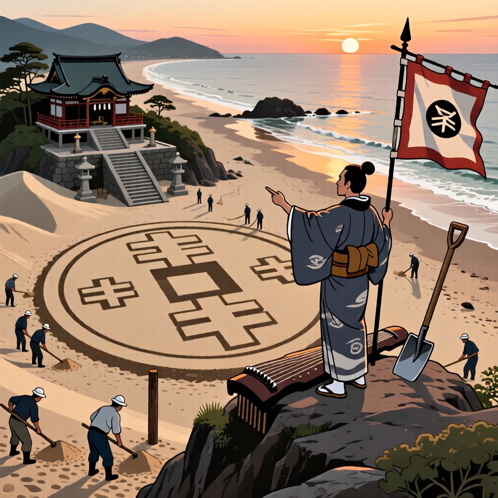 日本明海海滩上的巨大钱形图案之谜